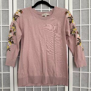 LOFT Dusty pink sweater with embroidered sleeves Size SP